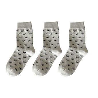 Women's 3-Pack Crew Socks with Allover Print Design Soft Stretch Knit for Everyday Comfort