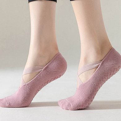 Women's 3-Pack Ballet Style Grip Socks with Crisscross Elastic and Non-Slip Soles