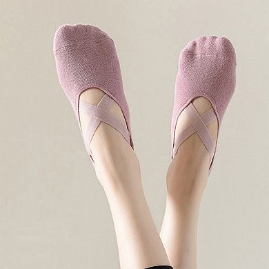 Women's 3-Pack Ballet Style Grip Socks with Crisscross Elastic and Non-Slip Soles