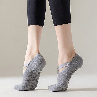 Women's 3-Pack Ballet Style Grip Socks with Crisscross Elastic and Non-Slip Soles