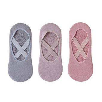 Women's 3-Pack Ballet Style Grip Socks with Crisscross Elastic and Non-Slip Soles