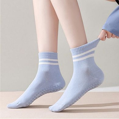 Women's 3-Pack Ankle Socks with Rubber Grips and Striped Ribbed Cuffs Soft Non-Slip Sporty Style
