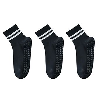 Women's 3-Pack Ankle Socks with Rubber Grips and Striped Ribbed Cuffs Soft Non-Slip Sporty Style