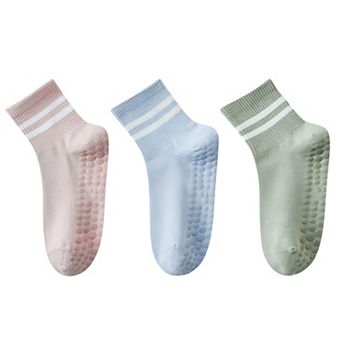 Women's 3-Pack Ankle Socks with Rubber Grips and Striped Ribbed Cuffs Soft Non-Slip Sporty Style