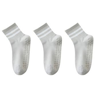 Women's 3-Pack Ankle Socks with Rubber Grips and Striped Ribbed Cuffs Soft Non-Slip Sporty Style