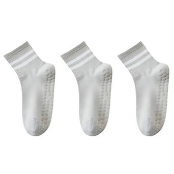 Women's 3-Pack Ankle Socks with Rubber Grips and Striped Ribbed Cuffs Soft Non-Slip Sporty Style