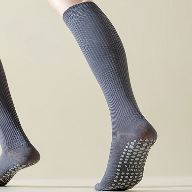 Women's 2-Pack Long Ribbed Non-Slip Socks with Grip Soles for Indoor Comfort and Support