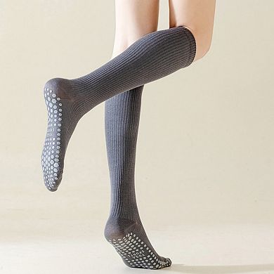 Women's 2-Pack Long Ribbed Non-Slip Socks with Grip Soles for Indoor Comfort and Support
