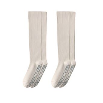 Women's 2-Pack Long Ribbed Non-Slip Socks with Grip Soles for Indoor Comfort and Support