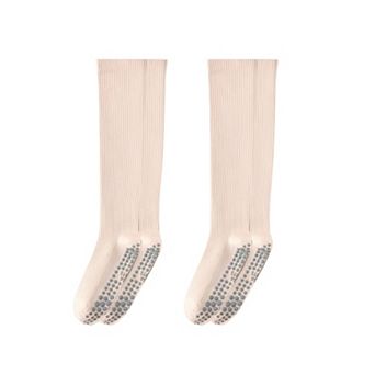 Women's 2-Pack Long Ribbed Non-Slip Socks with Grip Soles for Indoor Comfort and Support