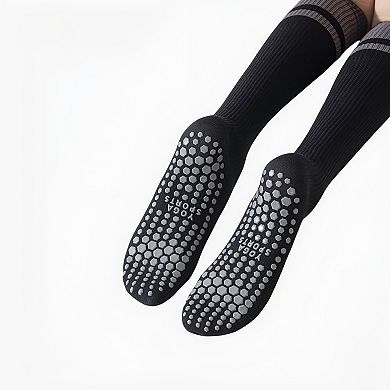 Women's 2-Pack Knee High Grip Socks with Ribbed Texture and Anti-Slip Soles for Studio Workouts