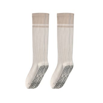 Women's 2-Pack Knee High Grip Socks with Ribbed Texture and Anti-Slip Soles for Studio Workouts