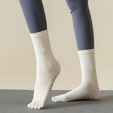 Women's 2-Pack Grip Toe Socks with Non-Slip Soles and Ribbed Knit in Neutral Tones