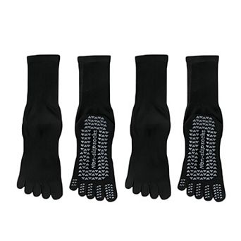 Women's 2-Pack Grip Toe Socks with Non-Slip Soles and Ribbed Knit in Neutral Tones