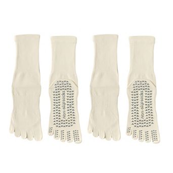 Women's 2-Pack Grip Toe Socks with Non-Slip Soles and Ribbed Knit in Neutral Tones