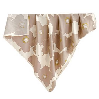 Women's Square Floral Print Satin Scarf with Bold Leaf Pattern and Smooth Silky Finish