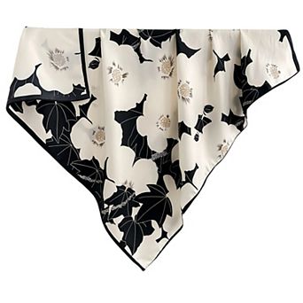 Women's Square Floral Print Satin Scarf with Bold Leaf Pattern and Smooth Silky Finish
