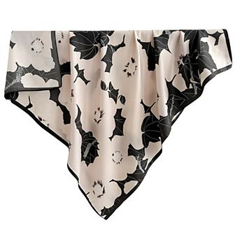 Women's Square Floral Print Satin Scarf with Bold Leaf Pattern and Smooth Silky Finish