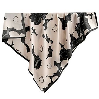 Women's Square Floral Print Satin Scarf with Bold Leaf Pattern and Smooth Silky Finish