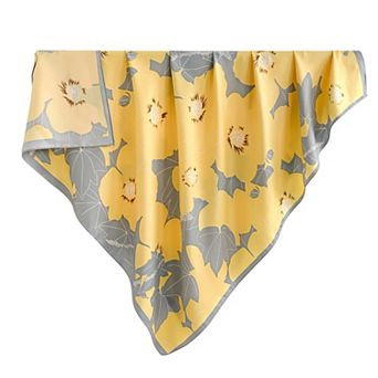 Women's Square Floral Print Satin Scarf with Bold Leaf Pattern and Smooth Silky Finish