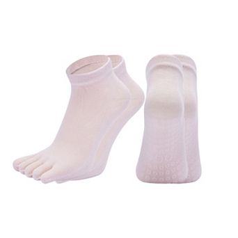 Women's 2-Pack Five-Toe Non-Slip Ankle Socks with Grip Soles for Yoga Pilates and Barefoot Stability