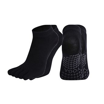 Women's 2-Pack Five-Toe Non-Slip Ankle Socks with Grip Soles for Yoga Pilates and Barefoot Stability