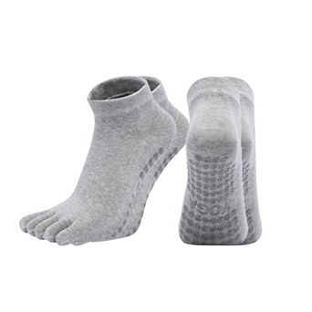 Women's 2-Pack Five-Toe Non-Slip Ankle Socks with Grip Soles for Yoga Pilates and Barefoot Stability