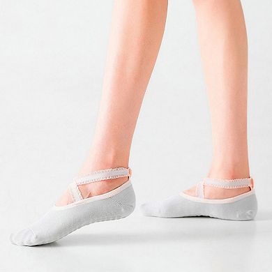 Women's 2-Pack Ballet Style Grip Socks with Crisscross Elastic Straps and Non-Slip Soles
