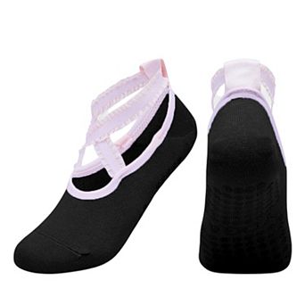 Women's 2-Pack Ballet Style Grip Socks with Crisscross Elastic Straps and Non-Slip Soles