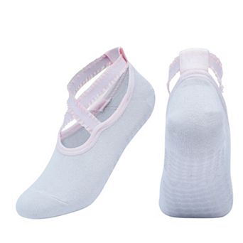 Women's 2-Pack Ballet Style Grip Socks with Crisscross Elastic Straps and Non-Slip Soles