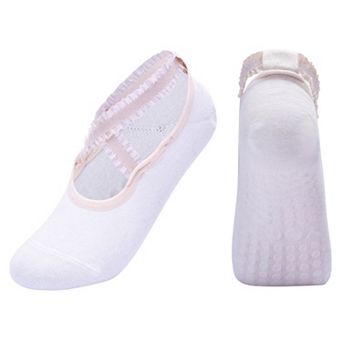 Women's 2-Pack Ballet Style Grip Socks with Crisscross Elastic Straps and Non-Slip Soles