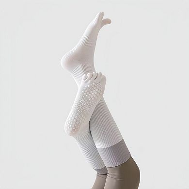 Women's 2-Pack Knee High Grip Toe Socks with Non-Slip Soles for Yoga and Studio Workouts