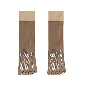 Women's 2-Pack Knee High Grip Toe Socks with Non-Slip Soles for Yoga and Studio Workouts