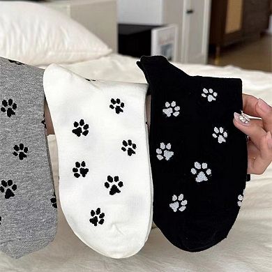 Women's 3-Pack Crew Socks with Allover Paw Print Pattern Soft Stretch Casual Sock Set