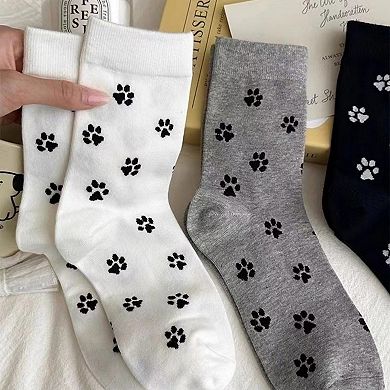 Women's 3-Pack Crew Socks with Allover Paw Print Pattern Soft Stretch Casual Sock Set