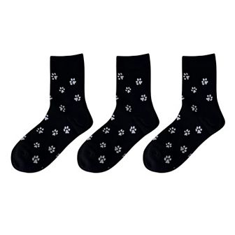 Women's 3-Pack Crew Socks with Allover Paw Print Pattern Soft Stretch Casual Sock Set