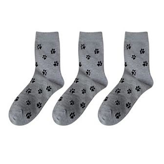 Women's 3-Pack Crew Socks with Allover Paw Print Pattern Soft Stretch Casual Sock Set