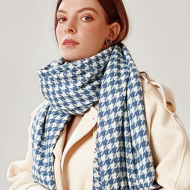 Women's Houndstooth Woven Scarf with Soft Cozy Fabric Classic Black and White Check and Fringe Trim