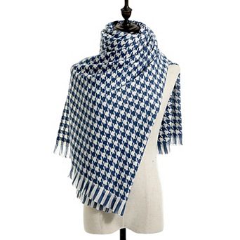Women's Houndstooth Woven Scarf with Soft Cozy Fabric Classic Black and White Check and Fringe Trim