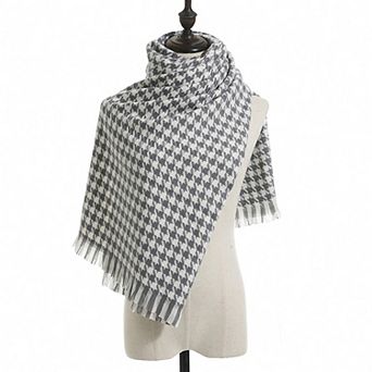 Women's Houndstooth Woven Scarf with Soft Cozy Fabric Classic Black and White Check and Fringe Trim