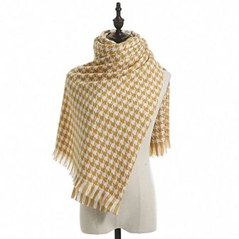 Women's Houndstooth Woven Scarf with Soft Cozy Fabric Classic Black and White Check and Fringe Trim