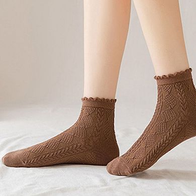 Women's 3 Pairs Textured Diamond Socks with Knitted Pattern and Scalloped Trim