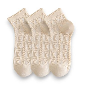 Women's 3 Pairs Textured Diamond Socks with Knitted Pattern and Scalloped Trim