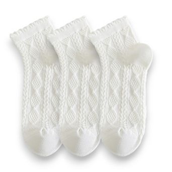 Women's 3 Pairs Textured Diamond Socks with Knitted Pattern and Scalloped Trim