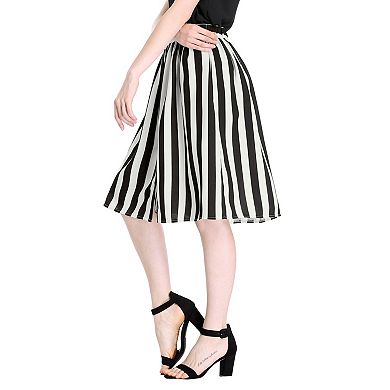 2 Packs Women's Stripes Button Front Elastic Back A Line Midi Skirt