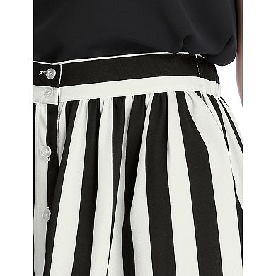2 Packs Women's Stripes Button Front Elastic Back A Line Midi Skirt
