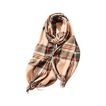 Women's Plaid Fringe Scarf with Soft Woven Fabric Classic Check Pattern and Cozy Wrap Design