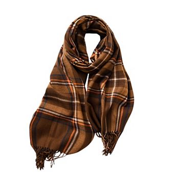 Women's Plaid Fringe Scarf with Soft Woven Fabric Classic Check Pattern and Cozy Wrap Design