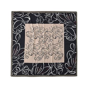 Women's Outlined Floral Print Square Scarf with Silky Fabric Lightweight Versatile Neck Accessory