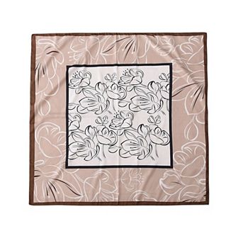 Women's Outlined Floral Print Square Scarf with Silky Fabric Lightweight Versatile Neck Accessory